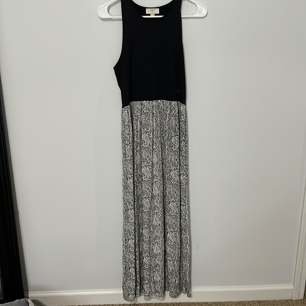 Loft , beautiful flowy dress, black racer top